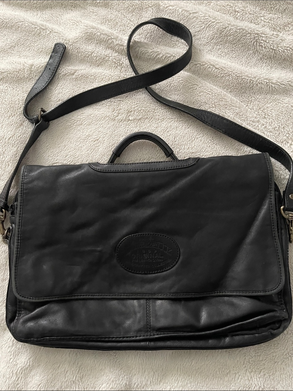 HH Brown Black Leather Men's Messenger Bag